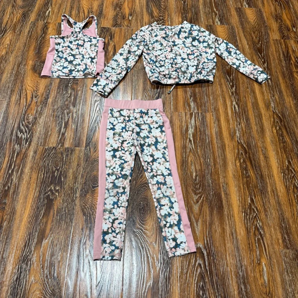 OshKosh Bgosh Girls 3pc Floral Activewear Set Pink Blue 6/6X GCL104578 Pants